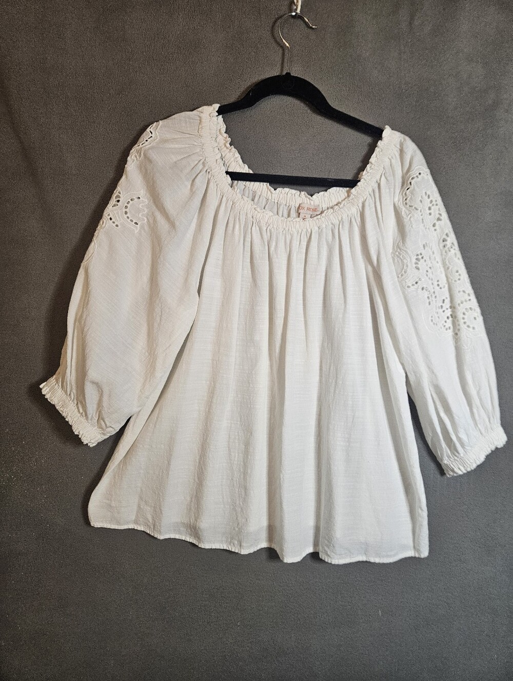 Knox Rose Women XL Peasant Boho Shirt Long Sleeve White Off The Shoulder Crochet